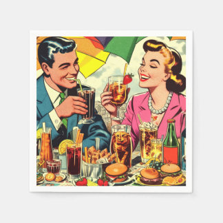 Retro Couple Drinks Comics Napkin