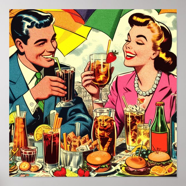 Retro Couple Drinks Comics Poster (Front)