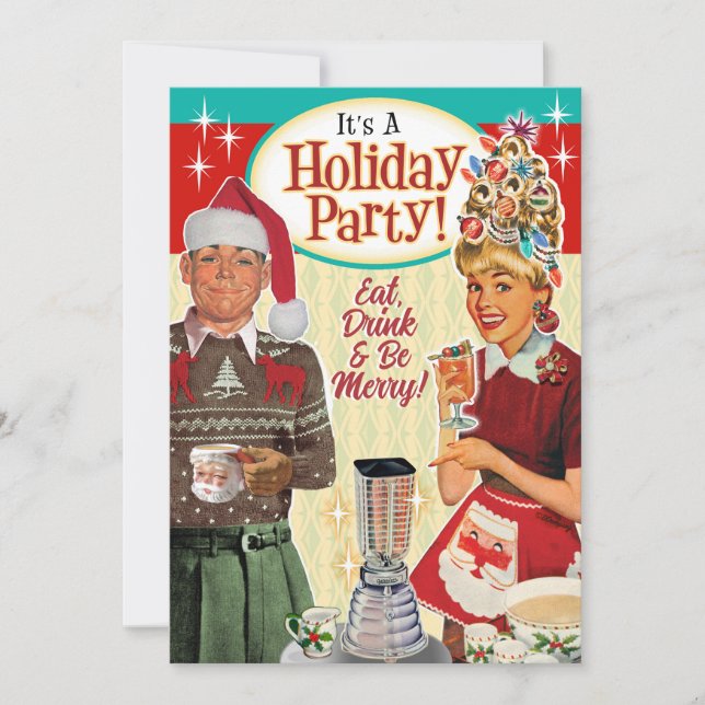 Retro Couple Funny Noël Fête Invitation (Devant)