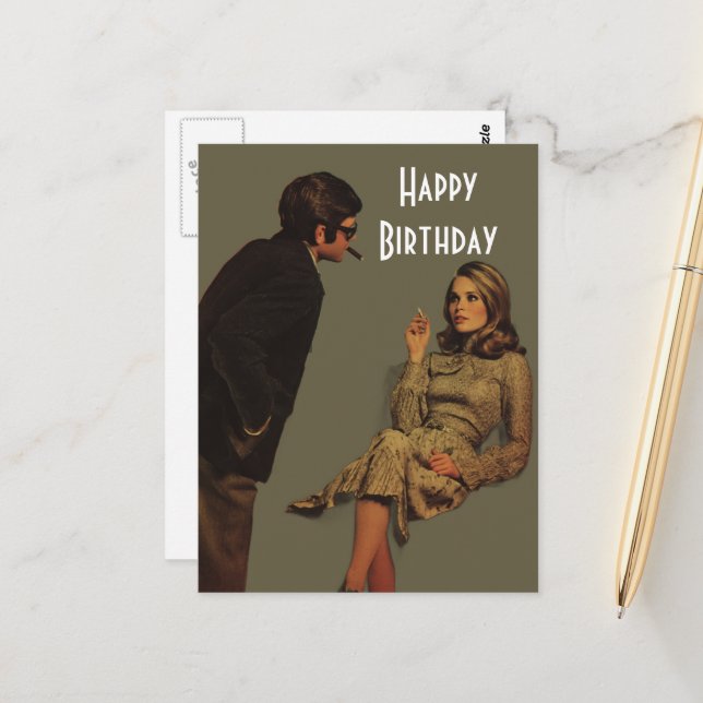 Retro Couple Happy Birthday Postcard (Front/Back In Situ)