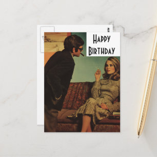 Retro Couple Happy Birthday Postcard