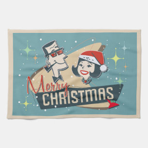 Retro Couple Merry Christmas Vintage Holiday Kitchen Towel