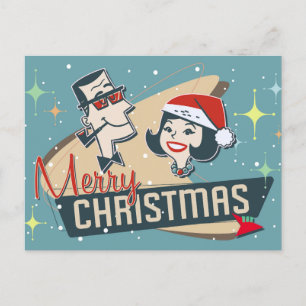 Retro Couple Merry Christmas Vintage Holiday Postcard