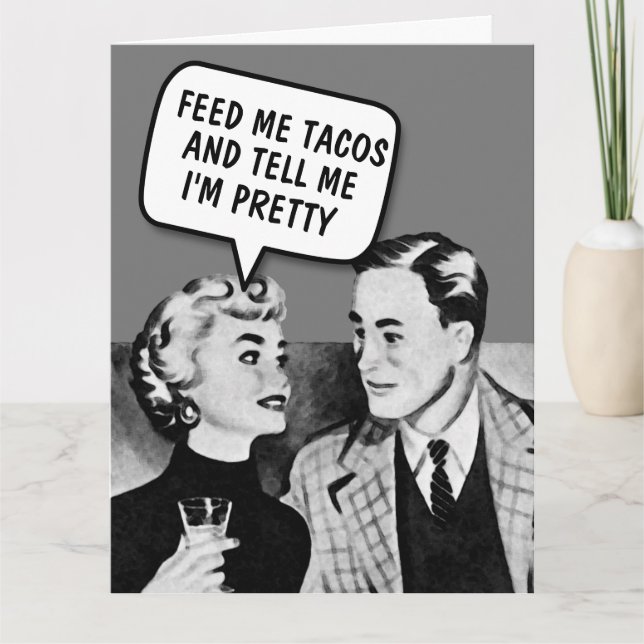 RETRO COUPLE TACOS FUNNY GREETING CARD (Front)