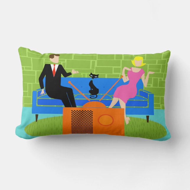 Retro Couple with Cat Lumbar Pillow (Front)