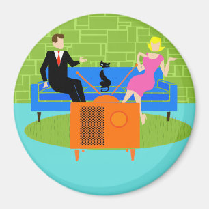 Retro Couple with Cat Magnet