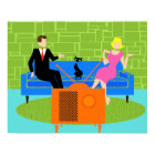 Retro Couple with Cat Poster