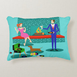 Retro Couple with Dog Accent Pillow