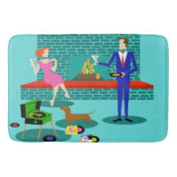 Retro Couple with Dog Bath Mat