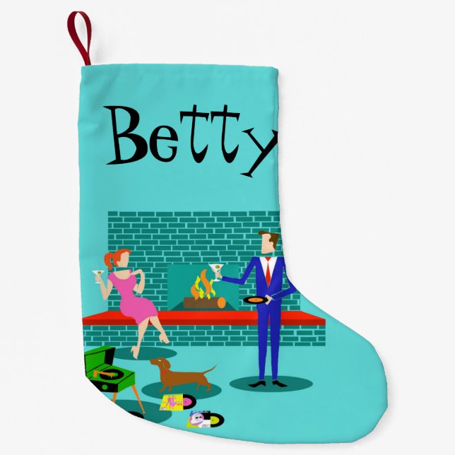 Retro Couple with Dog Christmas Stocking (Front)