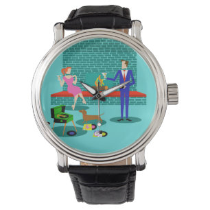 Retro Couple with Dog Men's Watch