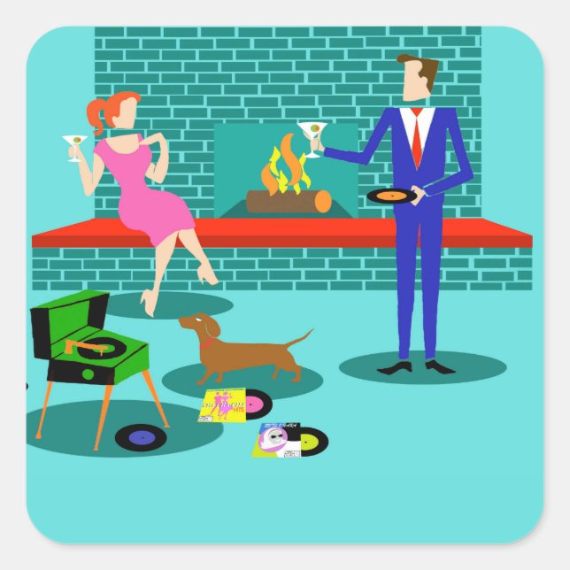 Retro Couple with Dog Stickers (Front)