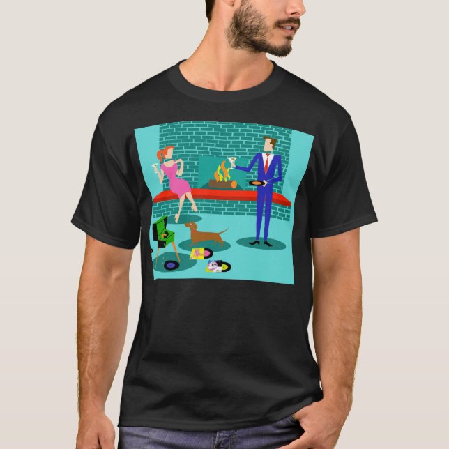 Retro Couple with Dog T-Shirt (Front)