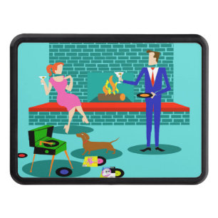 Retro Couple with Dog Trailer Hitch Cover