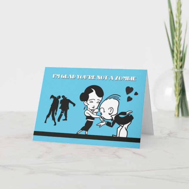 Retro Couple & Zombie Valentine’s Day Card (Front)