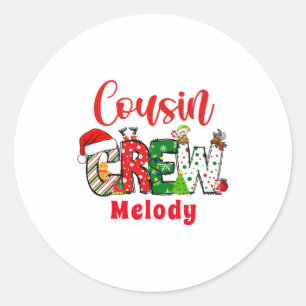Retro Cousin Crew Christmas Doodle  Classic Round Sticker