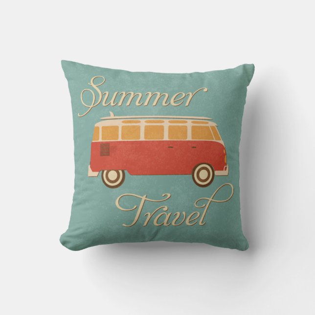 Rétro coussin de décor de voyage d'été de campeur (Recto)