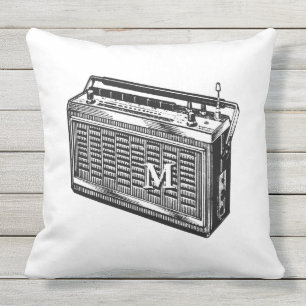 Rétro coussin d'extérieur de monogramme de radio