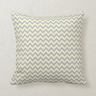 Rétro coussin gris, jaune et de Whtie Chevron de