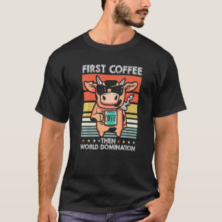 Retro Cow Coffee Sunglasses Livestock Farmer Vinta T-Shirt