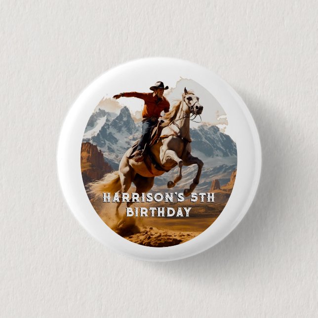 Retro Cowboy and Horse Western 1 Inch Round Button (Front)