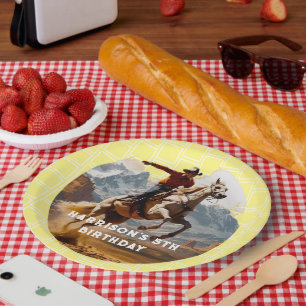 Retro Cowboy and Horse Western Paper Plate