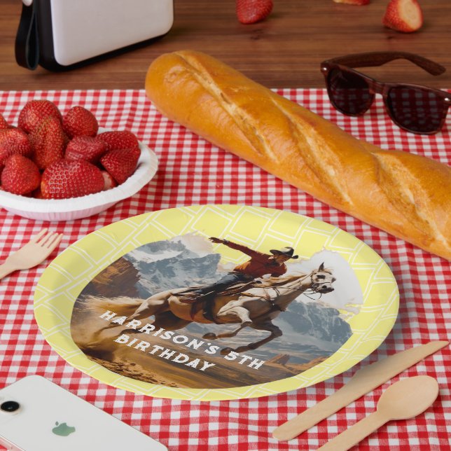 Retro Cowboy and Horse Western Paper Plate (Picnic)