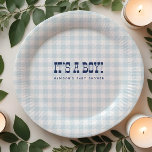 Retro Cowboy Blue Gingham Boy Baby Shower Plates<br><div class="desc">Add a touch of vintage charm to your baby shower with our Retro Cowboy Blue Gingham Plates. Perfectly designed to celebrate your little one's arrival,  these plates combine nostalgic Western font with a soft blue gingham pattern,  making them a delightful addition to any baby shower theme.</div>