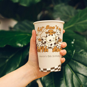 Retro Cowboy Halloween Checkered Pattern Birthday Paper Cups