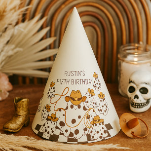 Retro Cowboy Halloween Checkered Pattern Birthday Party Hat