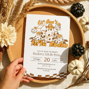 Retro Cowboy Halloween Chequered Pattern Birthday Invitation