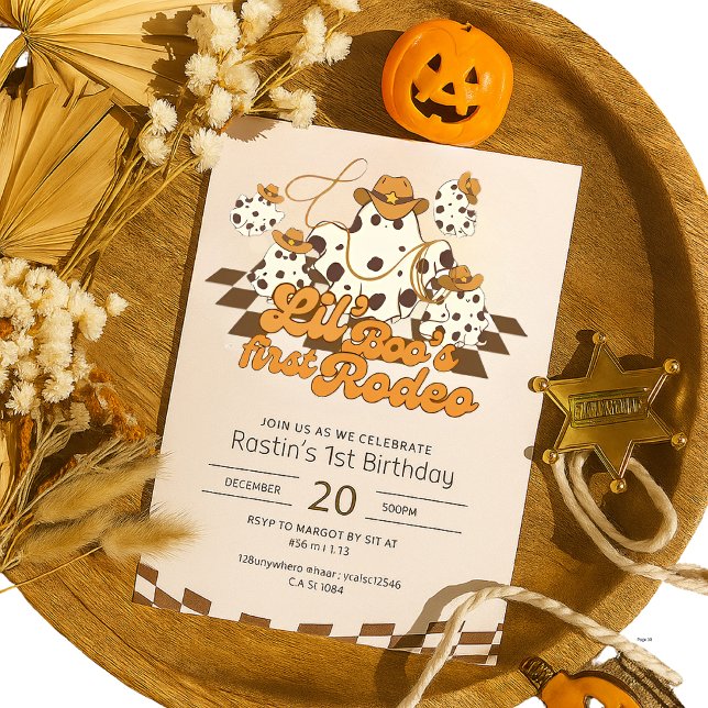 Retro Cowboy Halloween First Rodeo Birthday Invitation (Creator Uploaded)