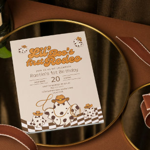 Retro Cowboy Halloween First Rodeo Birthday Invitation