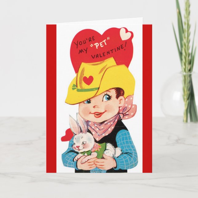 Retro Cowboy with Pet Valentine's Day Card (Front)