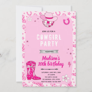 Retro cowgirl birthday party invitation