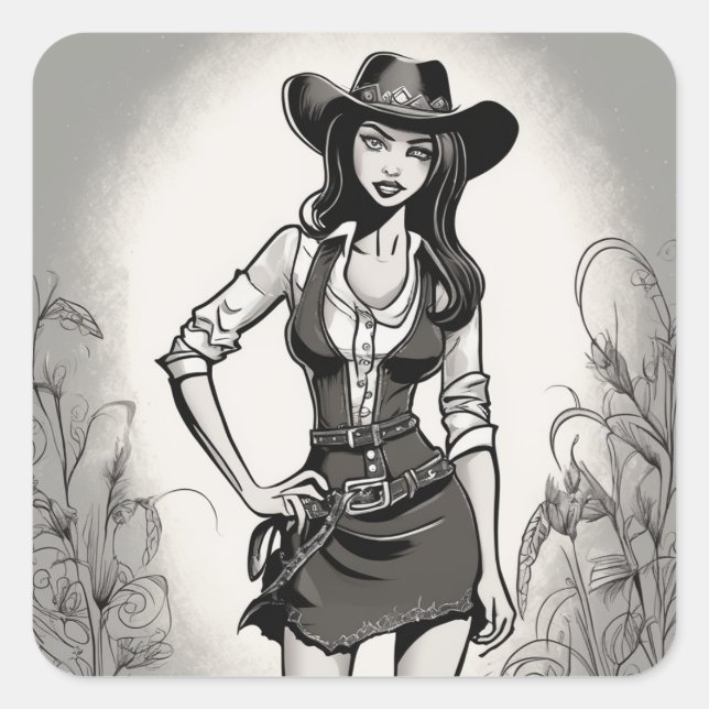 Retro Cowgirl LBD Sticker (Front)