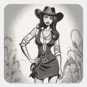 Retro Cowgirl LBD Sticker