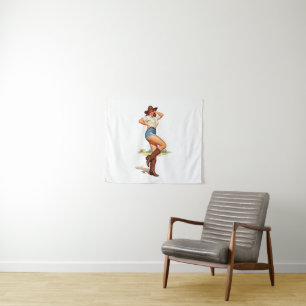 Retro Cowgirl Pin-up Art Tapestry