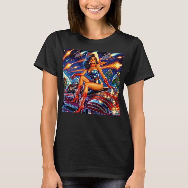 Retro Cowgirl Pin-Up T-Shirt (Front)