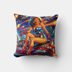 Retro Cowgirl Pin-Up Throw Pillow