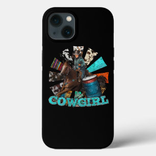 Retro Cowgirl Riding Horse Cowhide Horse Racing We iPhone 13 Case