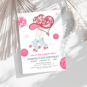 Retro Cowgirl rollerpatinage invitation anniversai