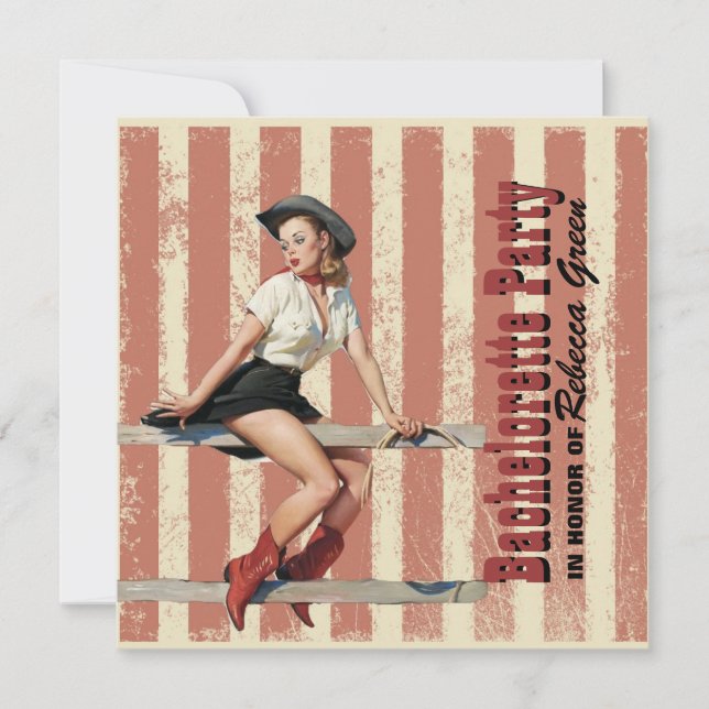 retro cowgirl western country bachelorette party invitation (Front)