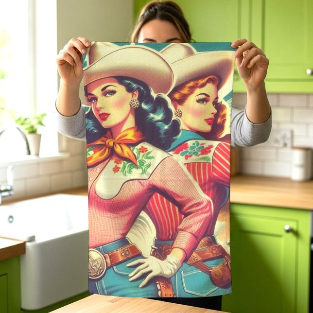 Retro Cowgirls Pin-ups Kitchen Towel (Creator Uploaded)