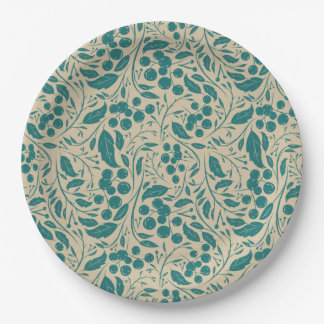 Retro Cozy Blue Pattern Christmas Charm Paper Plate
