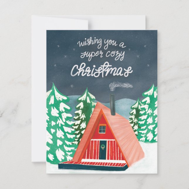 Retro Cozy Cabin in the Woods Christmas Card (Front)