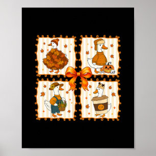 Retro Cozy Goose Pumpkin Fall Autumn Thanksgiving Poster