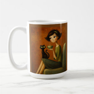 Retro Cozy Morning Black Cat Aesthetic  Coffee Mug