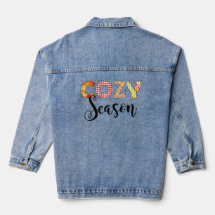 Retro Cozy Season Fall Autumn Vibes Pumpkin Denim Jacket
