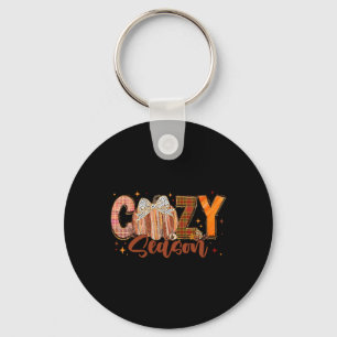 Retro Cozy Season Pumpkin Bow Tis The Season Thank Keychain